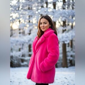 Hot Pink Talie Faux Fur Coat – Size M | Barbiecore | Statement Winter Coat